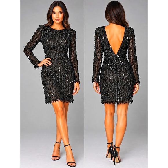 Climax Dresses & Skirts - Vintage 80s Climax Karen Okada Black Sequin Backless Mini Dress Size 7/8